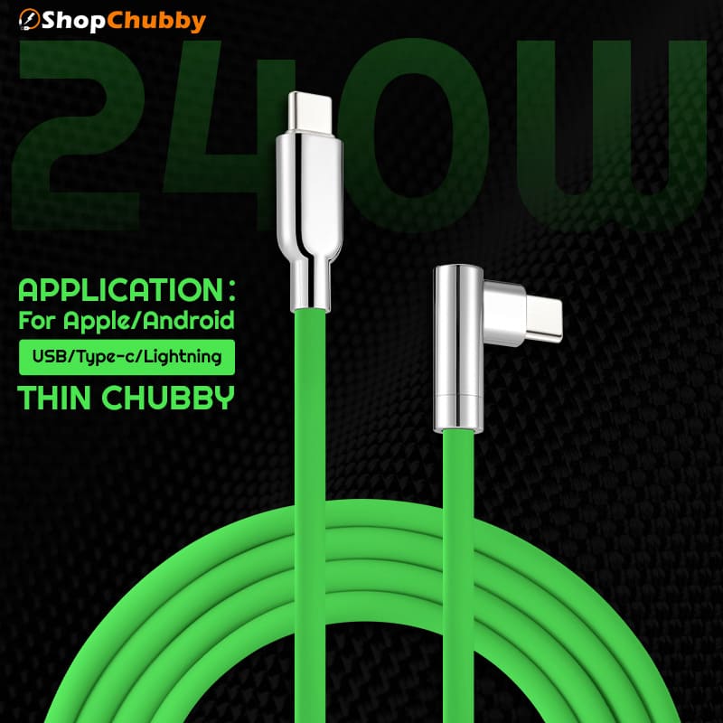 "Thin Chubby" 240W Charging Cable - 90° Elbow Design & Mirrored Connector