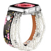 Elastic Leather Metal Beaded Decorative Watch Band for Apple Watch - Pink Flower Leather